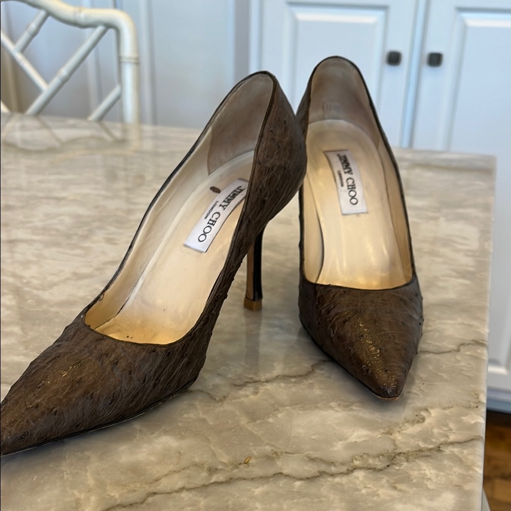 Jimmy Choo Brown Ostrich Pumps Size 37.5